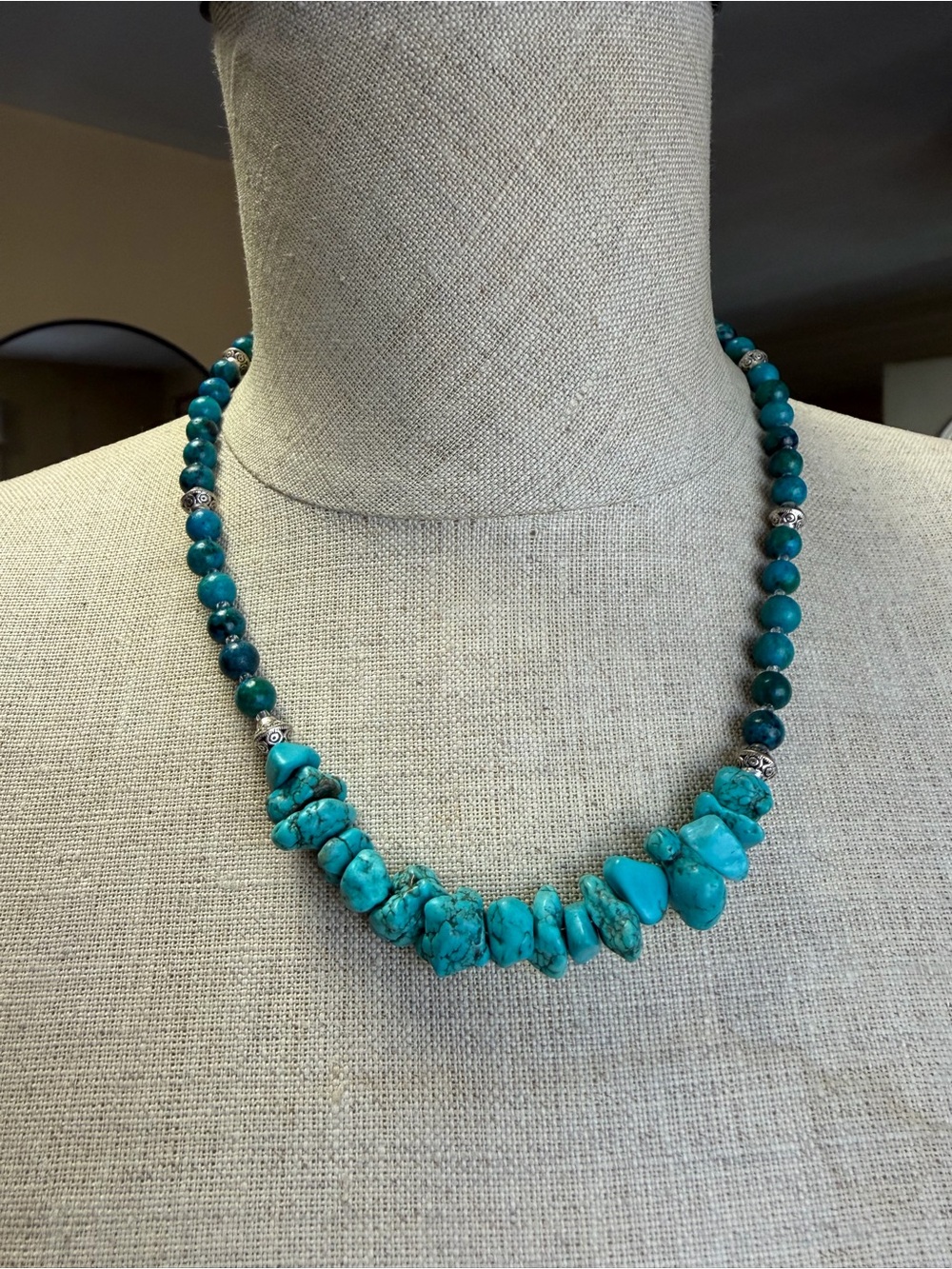 Vintage Natural Turquoise Nugget & Chrysocolla Beaded Statement Necklace